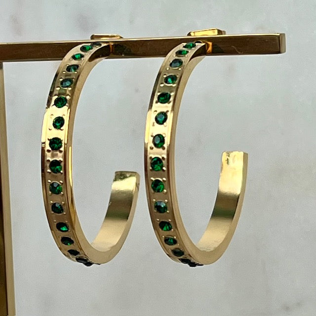 Øredobber - Gull - Ringer med grønne stener