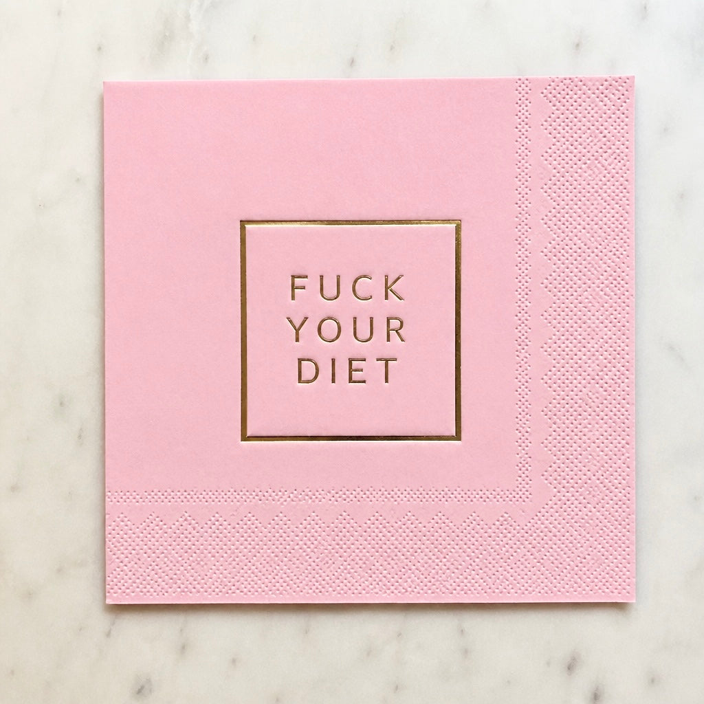 3-lags rosa serviett med gull tekst - Fuck your diet
