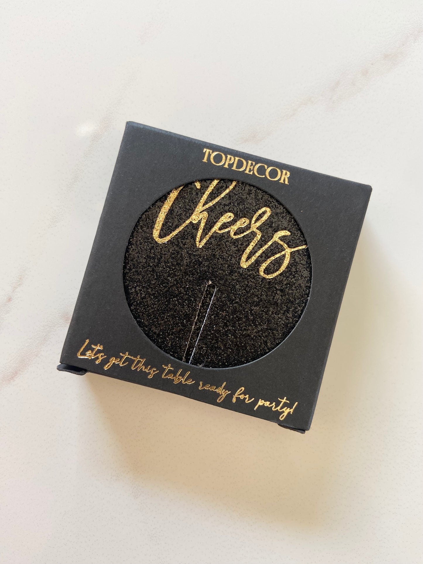 Toppdekor sort glitter "Cheers"