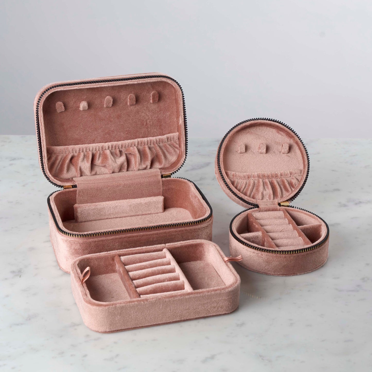 Smykkeskrin velour - rundt, rosa