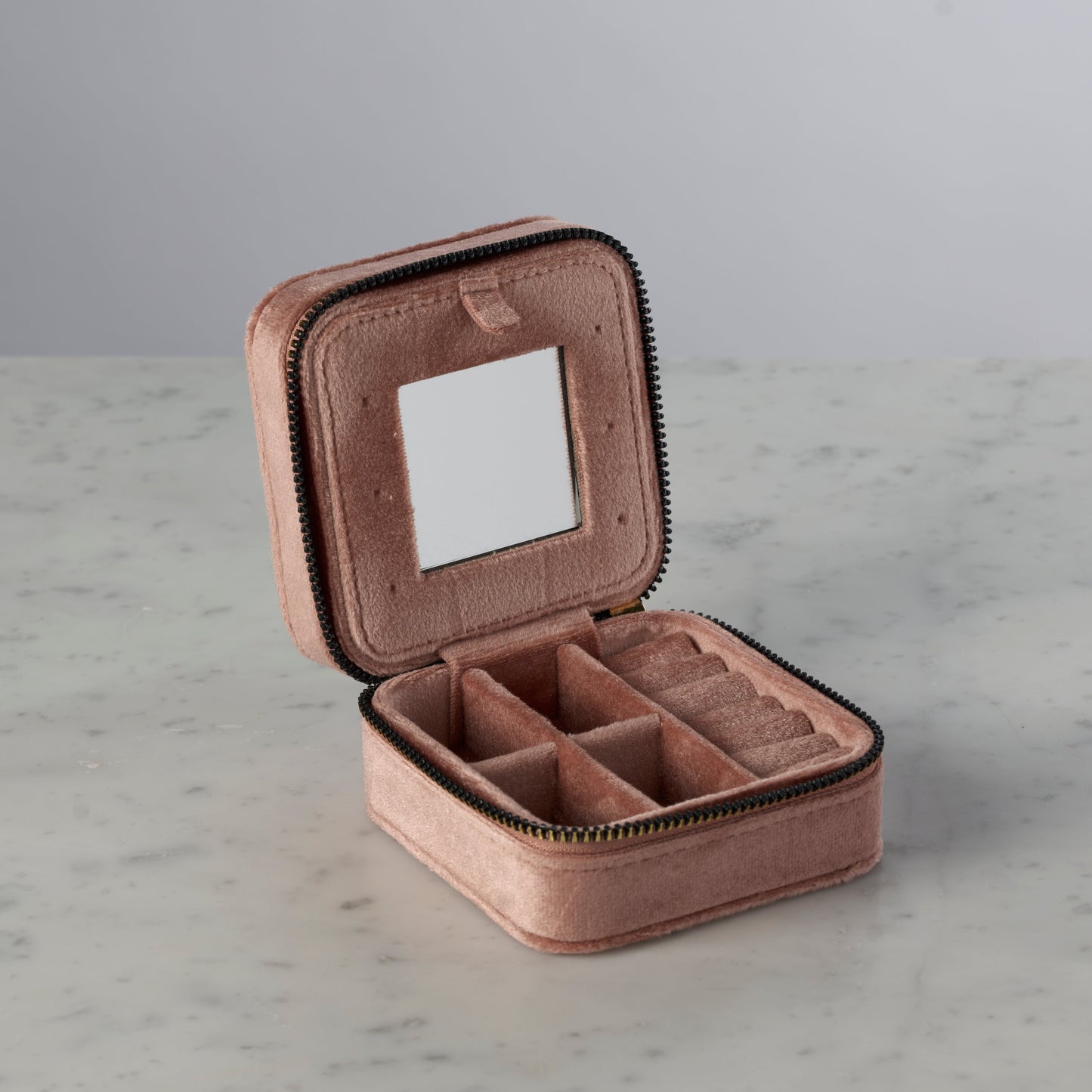 Smykkeskrin velour - firkantet, rosa