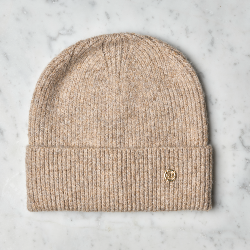 Strikket lue, Taupe, varm brun melert