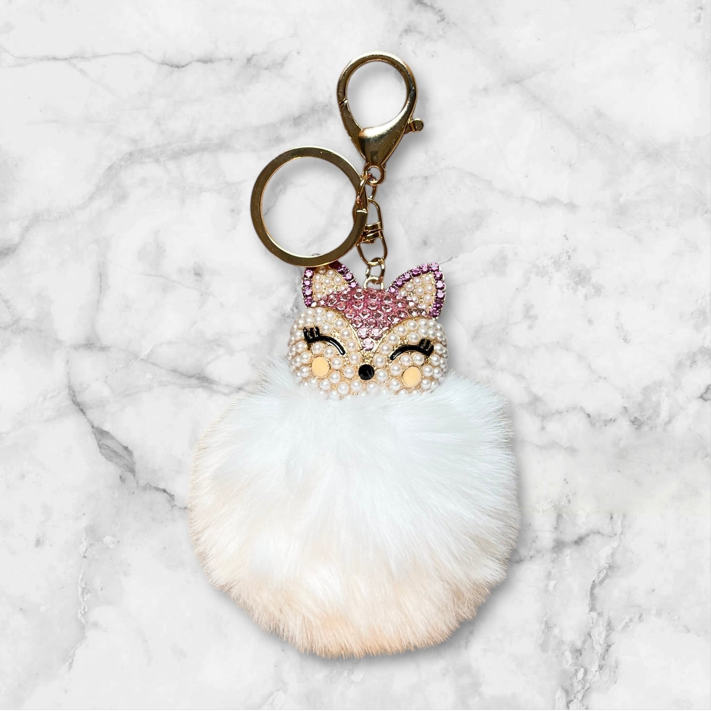 Veskepynt - Søt rev i strass med pelskropp