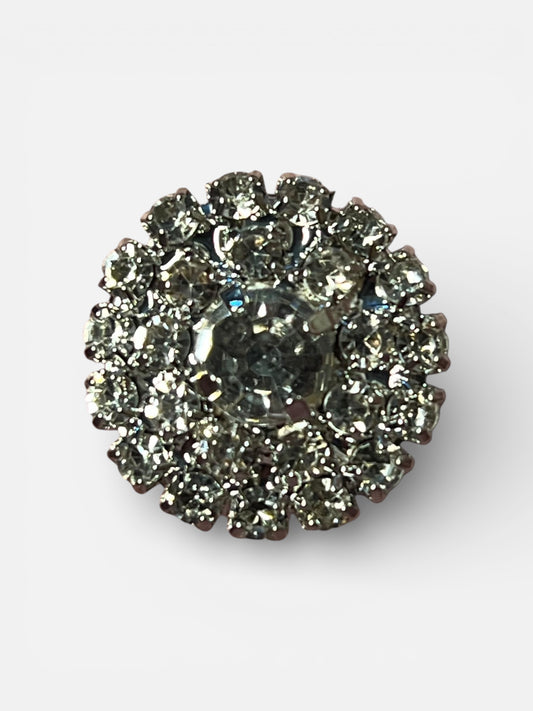 Knappepynt - sølv, rund zirkon