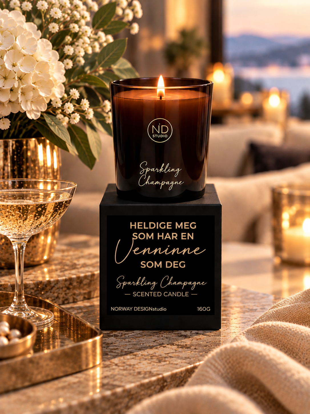 Duftlys – Heldige meg som har en venninne som deg – Sparkling Champagne