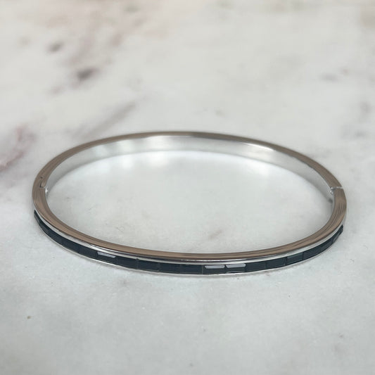 Bangle, ovalt armbånd - Sort, sølv