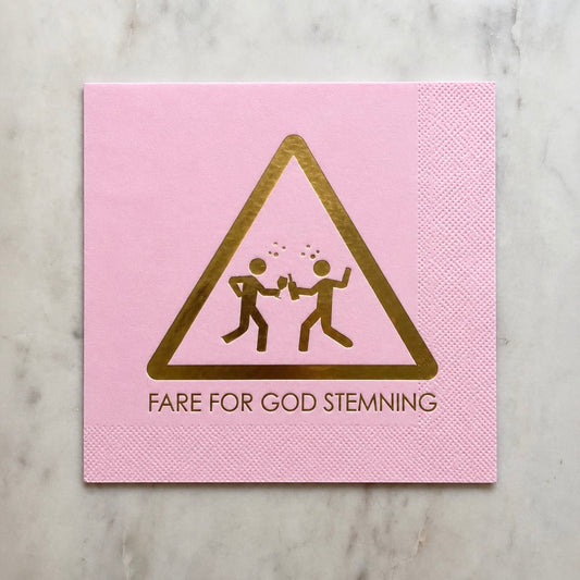 3-lags rosa serviett med gull tekst - Fare for god stemning