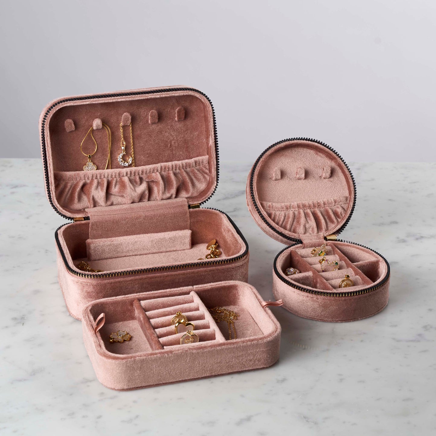 Smykkeskrin velour - dobbelt, rosa