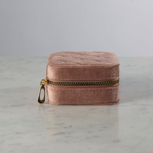 Smykkeskrin velour - firkantet, rosa