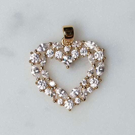 Charm - stort hjerte med zirkonstener