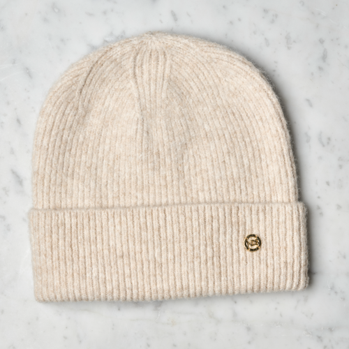 Strikket lue, Beige melert