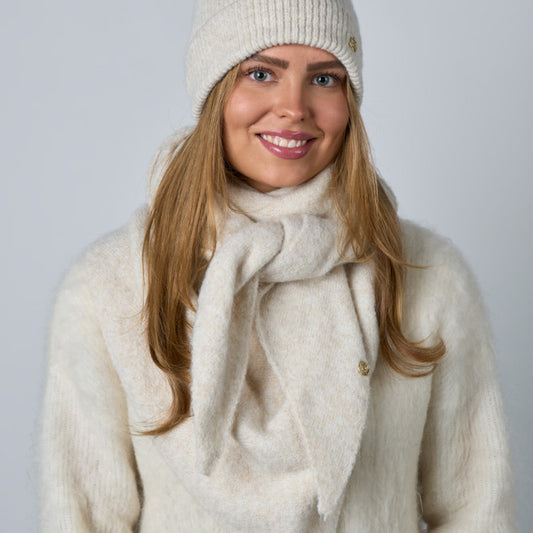 Strikket trekantskjerf, Lys Beige melert