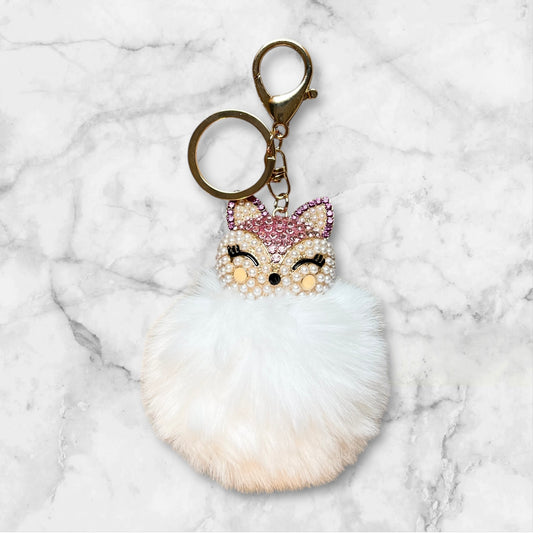 Veskepynt - Søt rev i strass med pelskropp