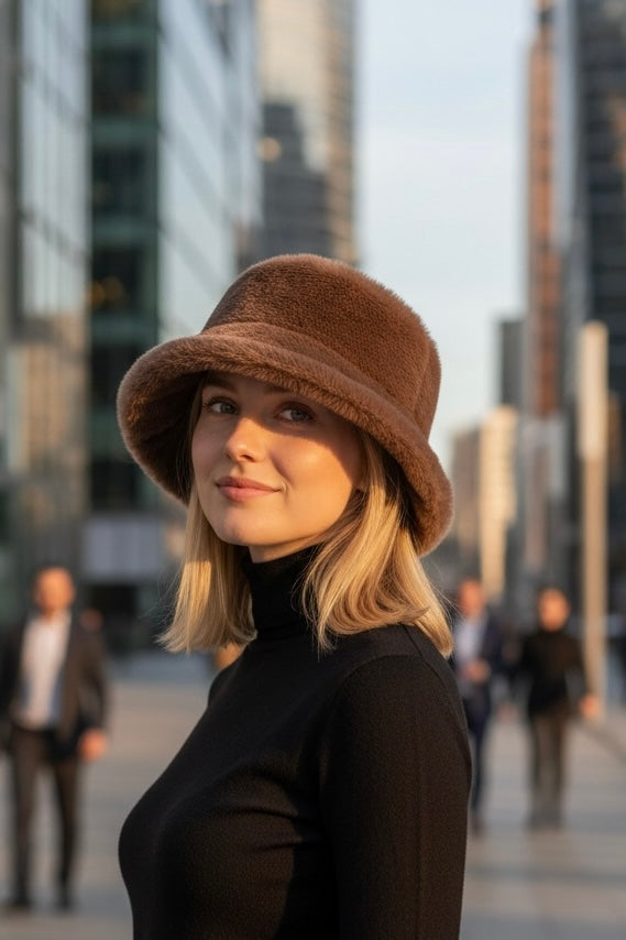 Fuskepels lue, Vendbar, brun