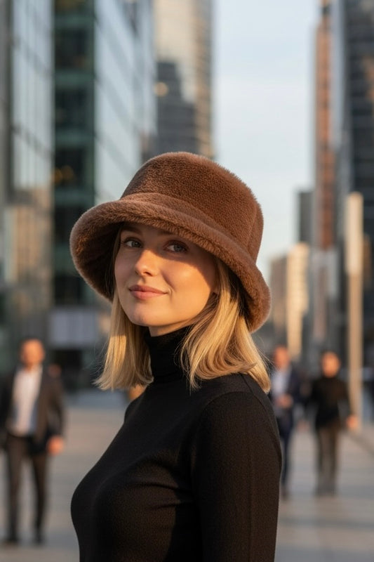 Fuskepels lue, Vendbar, brun