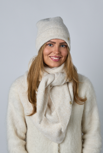 Strikket trekantskjerf, Lys Beige melert