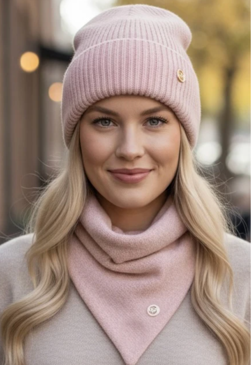 Strikket trekantskjerf, lite - Rosa melert