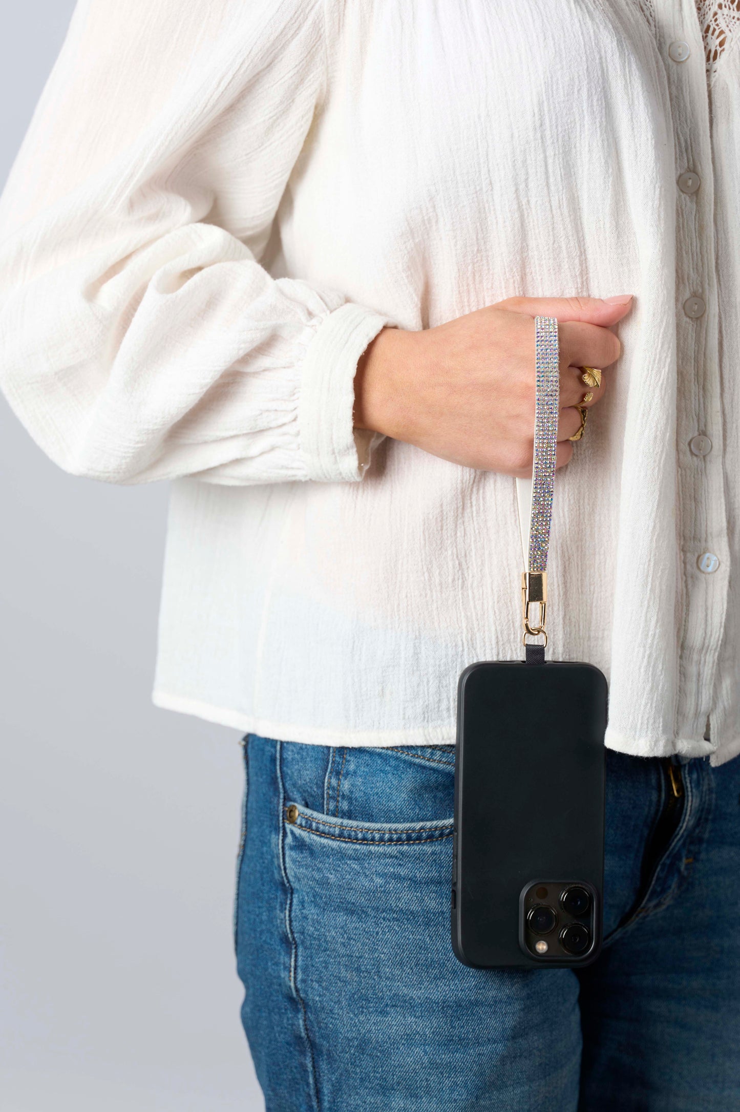 Mobilstropp - Glitter sølv, kort