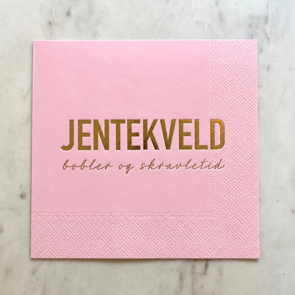 3-lags rosa serviett med gull tekst - Jentekveld bobler & skravletid