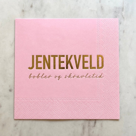3-lags rosa serviett med gull tekst - Jentekveld bobler & skravletid