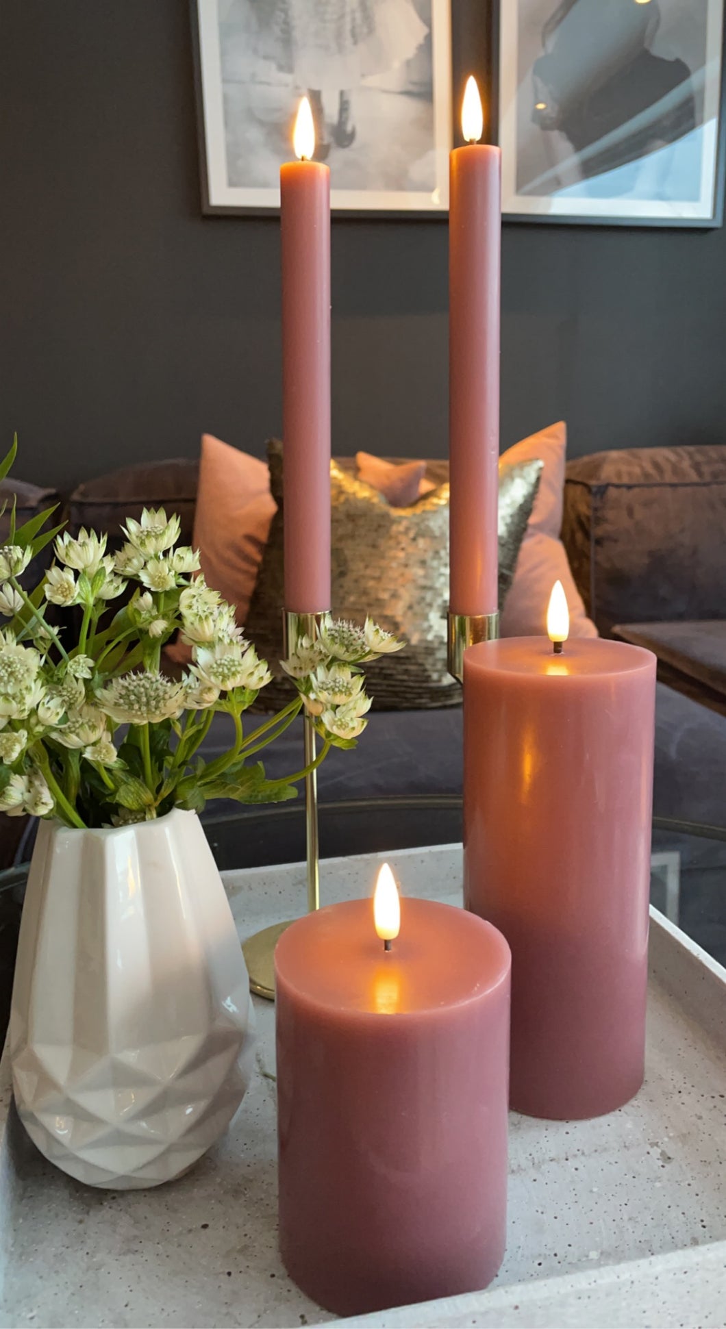 NYHET! 2 stk naturtro LED-kronelys, rosa