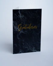 Last inn bildet i Galleri-visningsprogrammet, Doble kort I marmor trykk med gull tekst. Portfoliofoto
